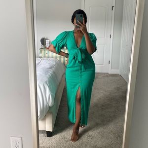 Free People Vintage Summer Midi Dress XS extra small Golf Green